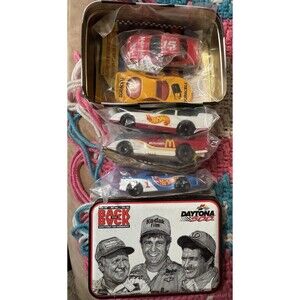Lot Of 5 Vintage Hot Wheels Cars And Daytona 500 Tin